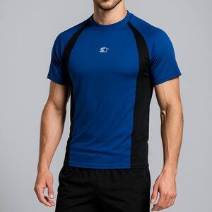 Vintage Y2K Starter Fitted Athletic Shirt Blue Black Mesh Work Out Gym Small